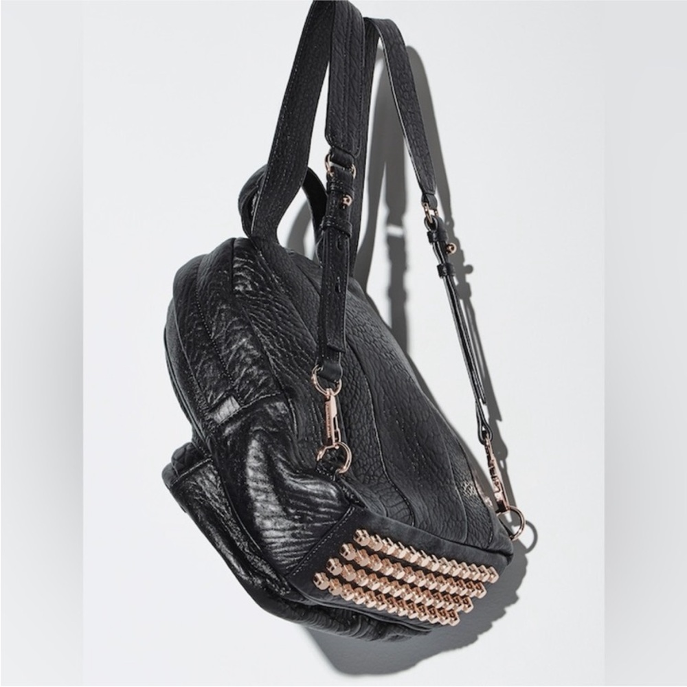 Alexander Wang Black Pebbled Leather Rose Gold-Studded Dumbo Backpack